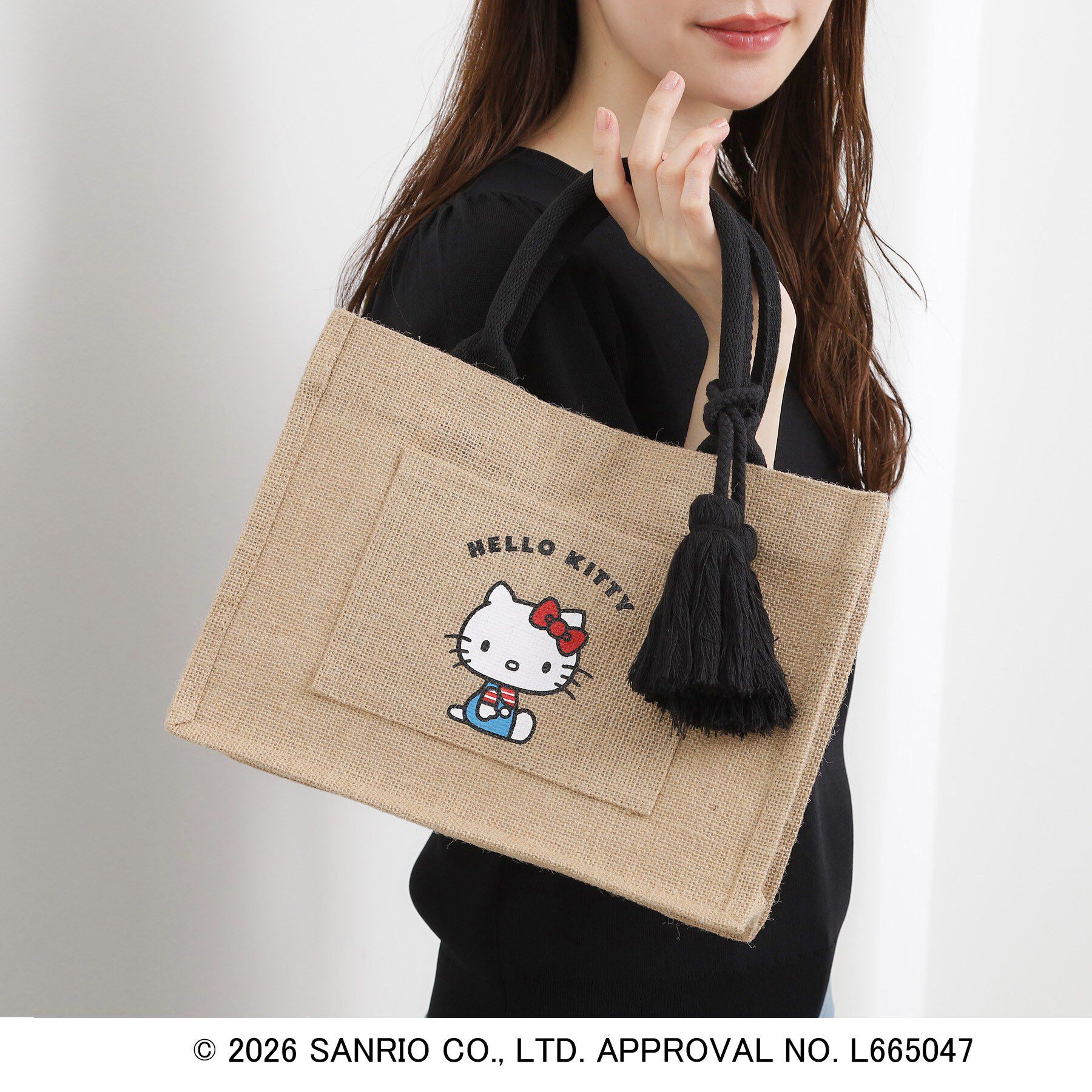 grove「【ハローキティ】ジュートタッセルトート」|トートバッグ|座りキティ(162)