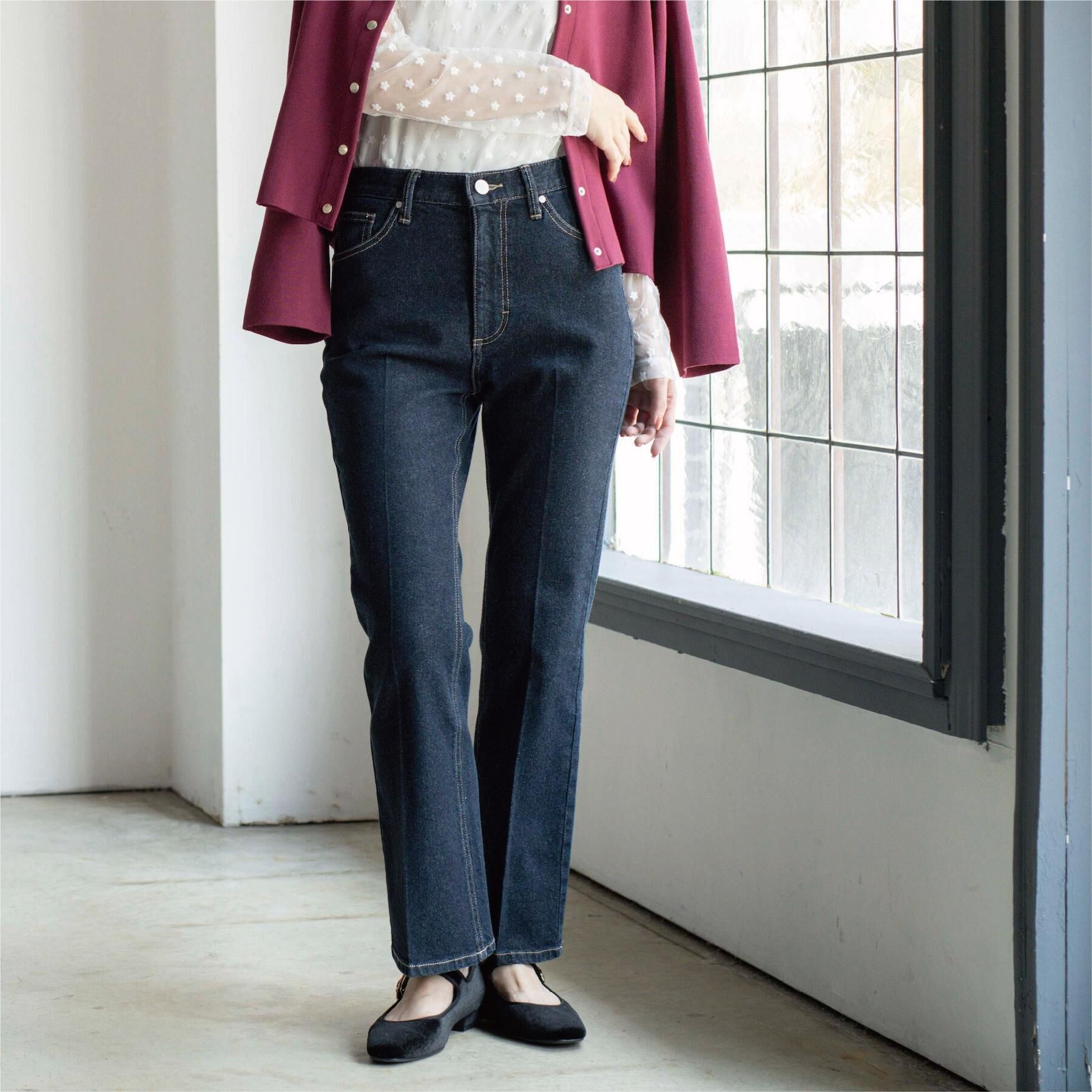 OPAQUE.CLIP「ストレッチセミフレアデニム【洗濯機洗い可】《SS～LL》」|デニム|