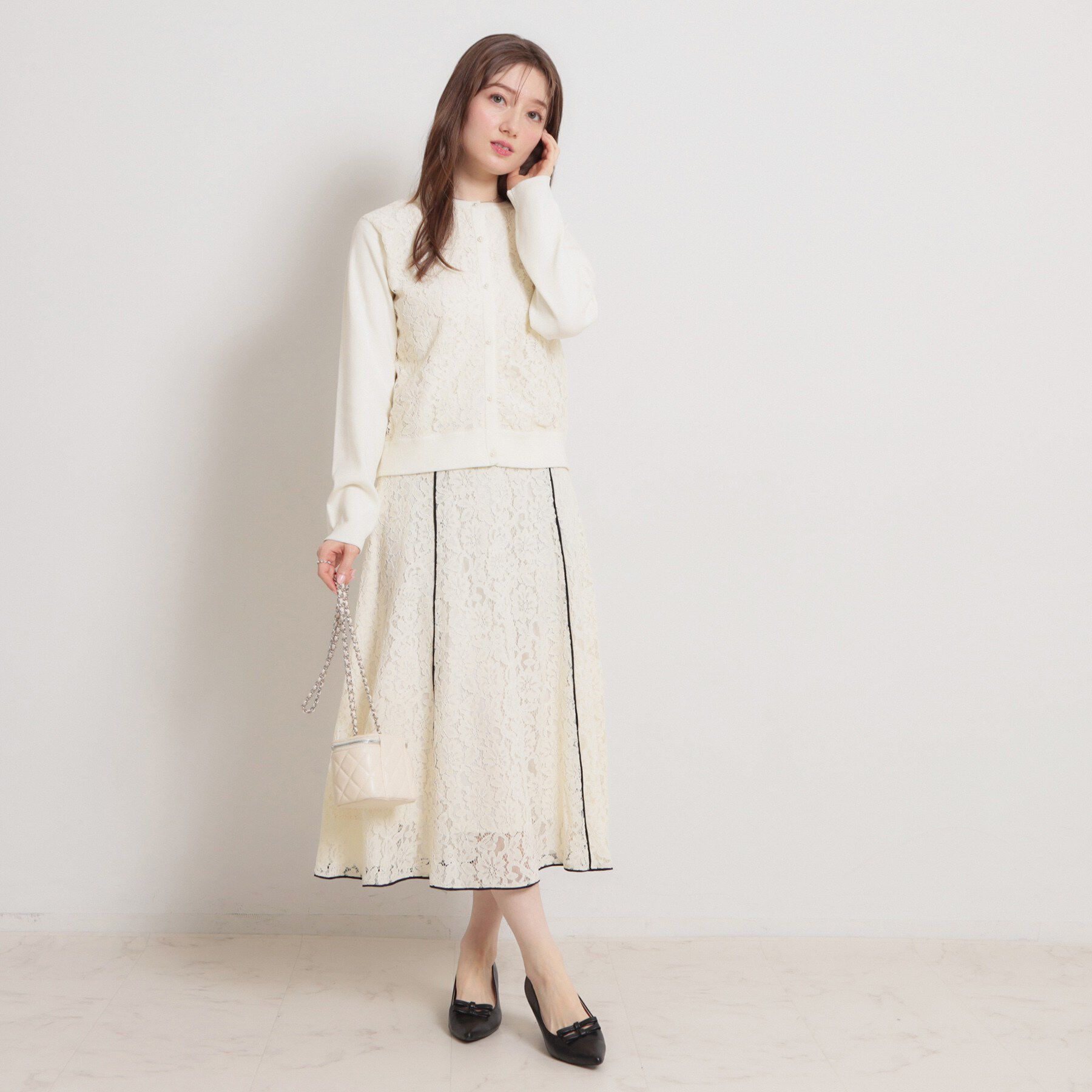 Couture broach「【洗える】コードフラワーレース スカート」|スカート|