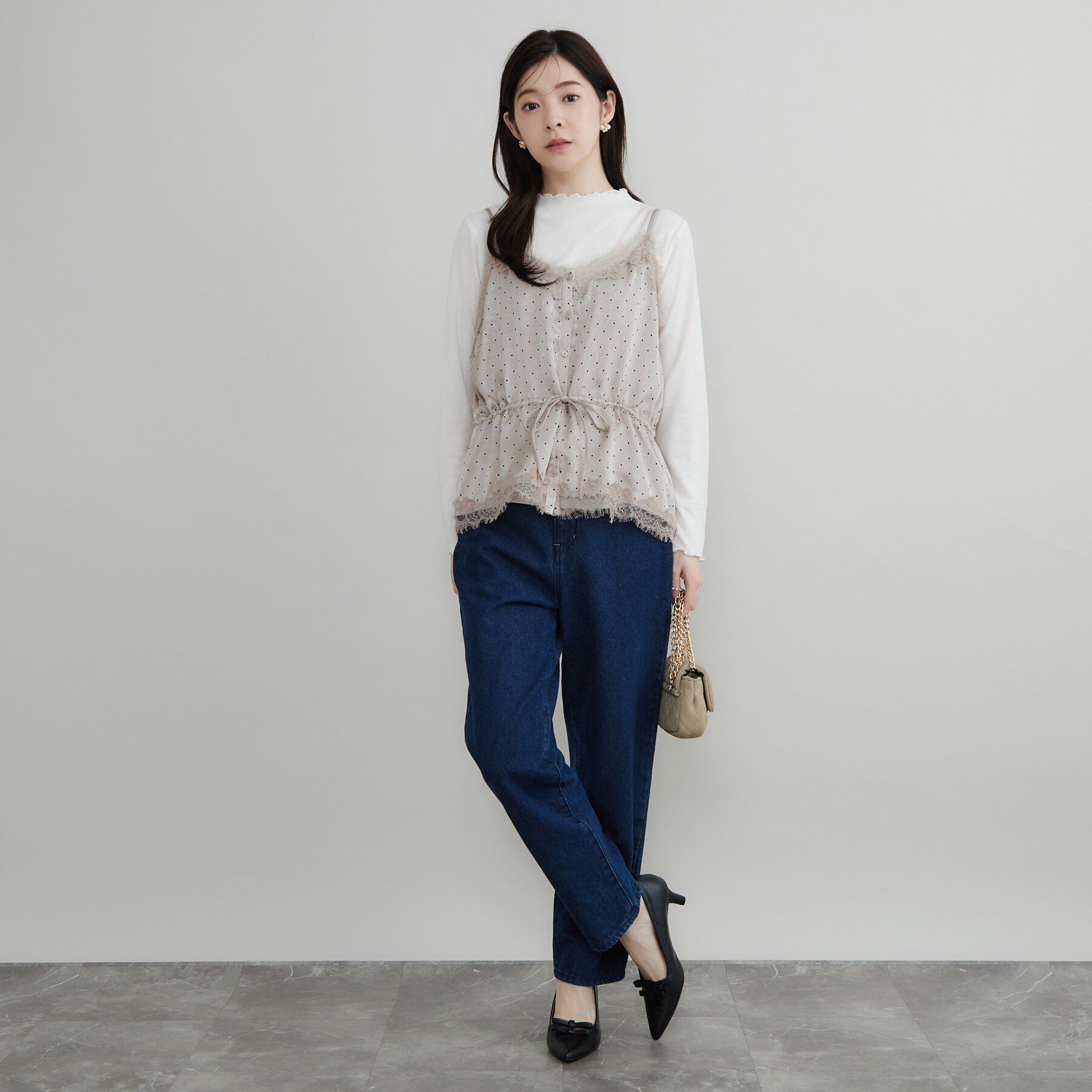 Couture broach「ドットサテンレースキャミ」|キャミソール|