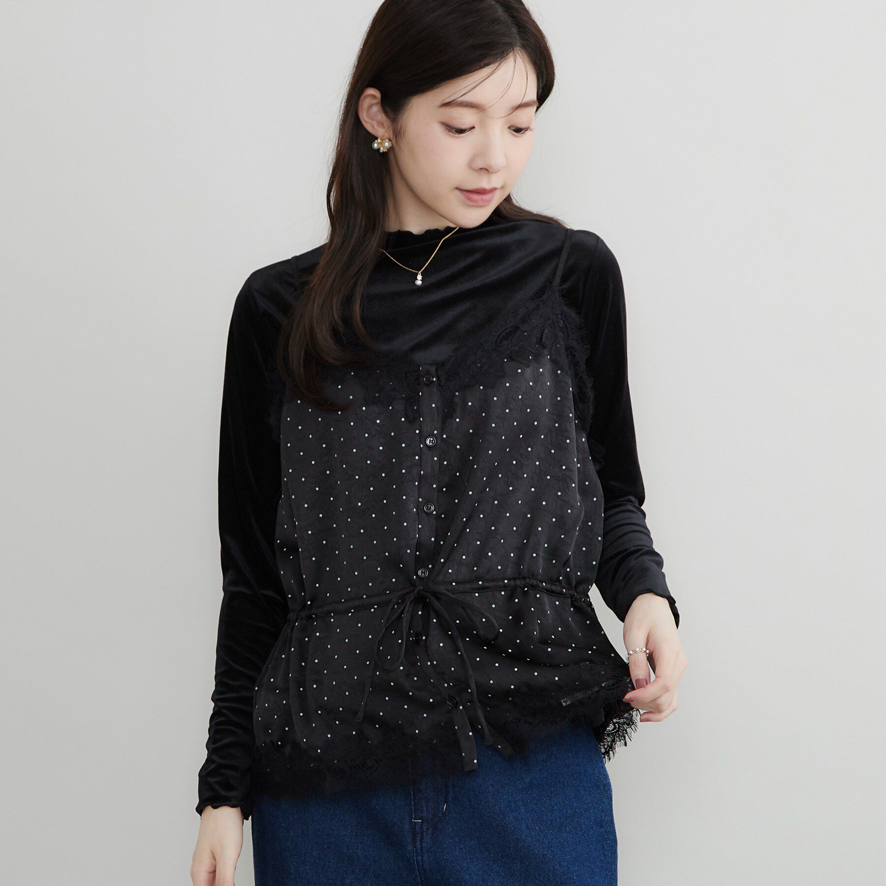 Couture broach「ドットサテンレースキャミ」|キャミソール|