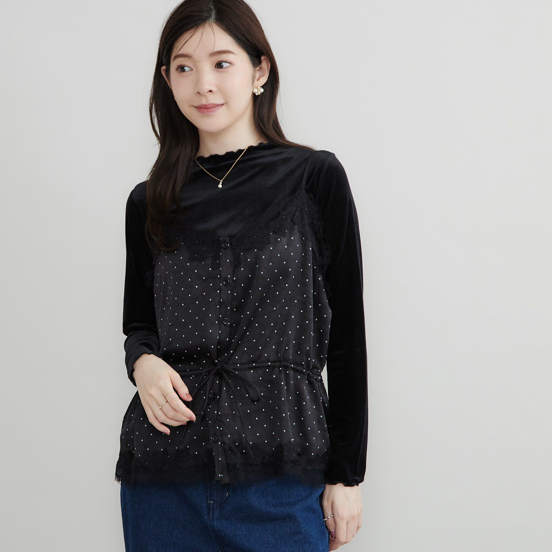 Couture broach「ドットサテンレースキャミ」|キャミソール|