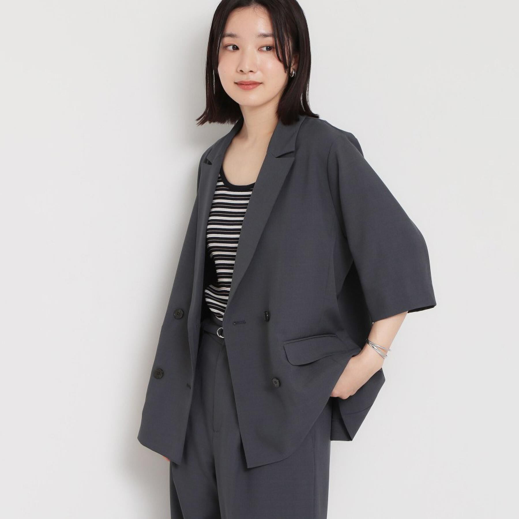THE SHOP TK「【セットアップ可】麻調ダブルブレスト 6分袖ジャケット」|テーラードジャケット|