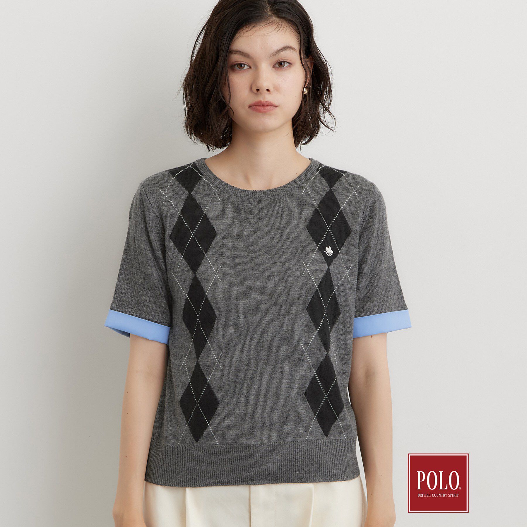 THE SHOP TK「POLO BCS/アーガイル半袖ニット」|ニット・セーター|