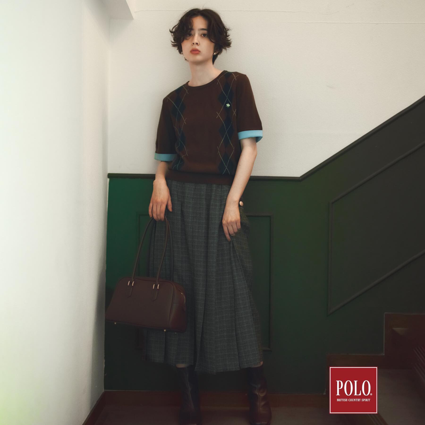 THE SHOP TK「POLO BCS/アーガイル半袖ニット」|ニット・セーター|