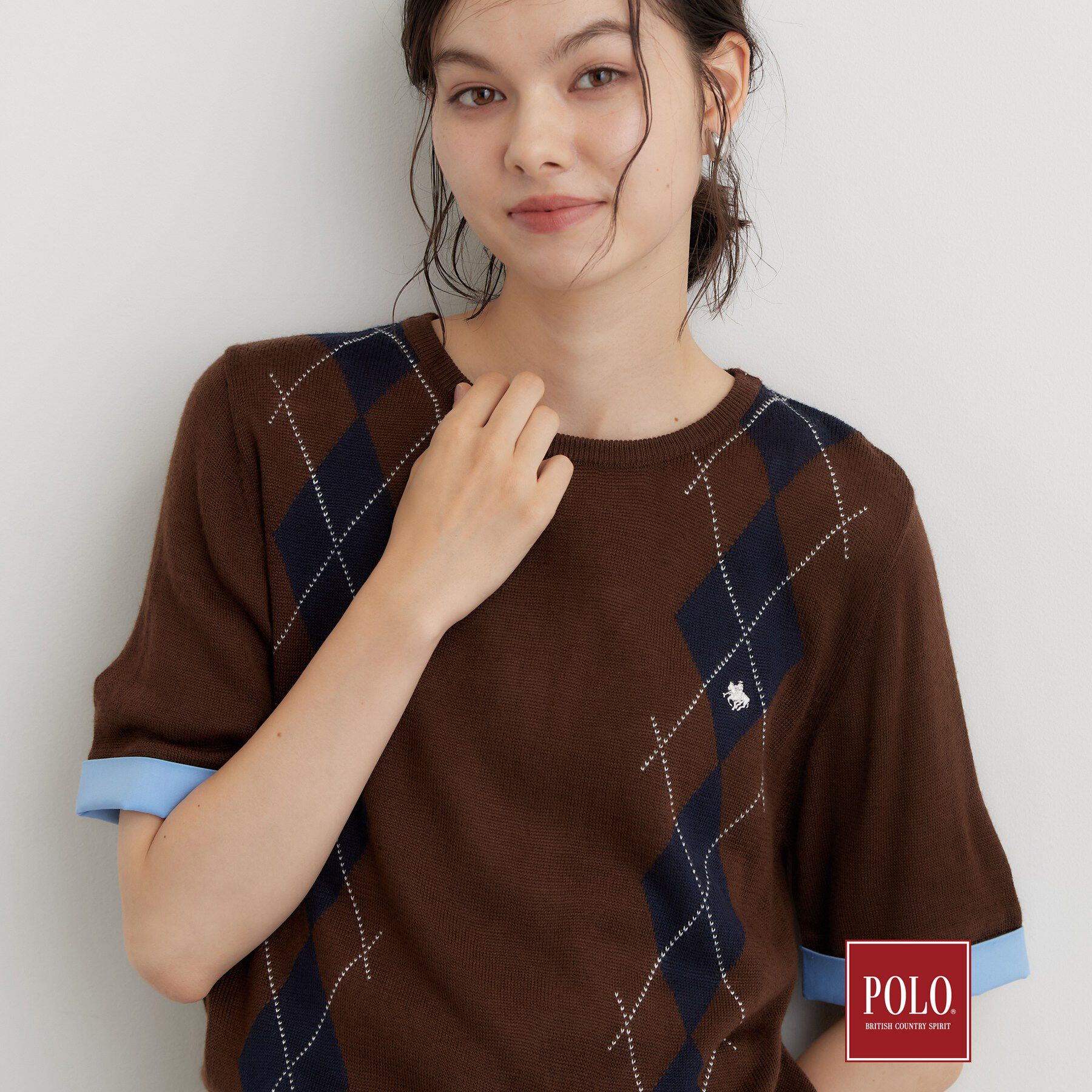 THE SHOP TK「POLO BCS/アーガイル半袖ニット」|ニット・セーター|