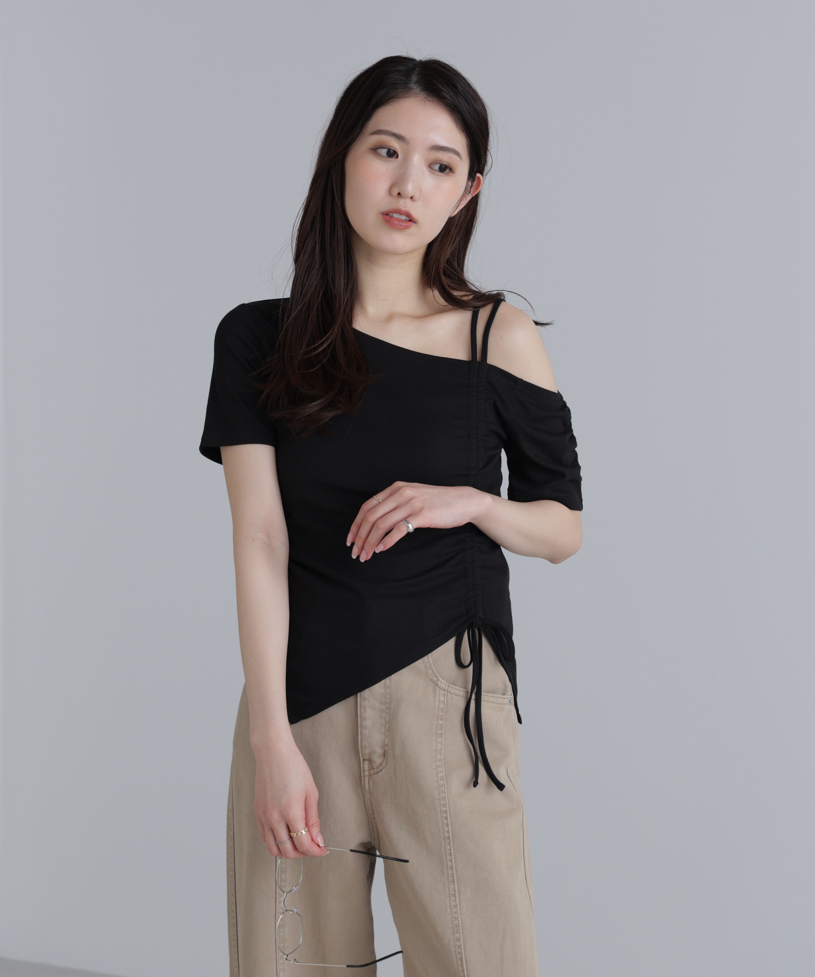  「ワンショルシャーリング半袖カットソー」|Tシャツ・カットソー|