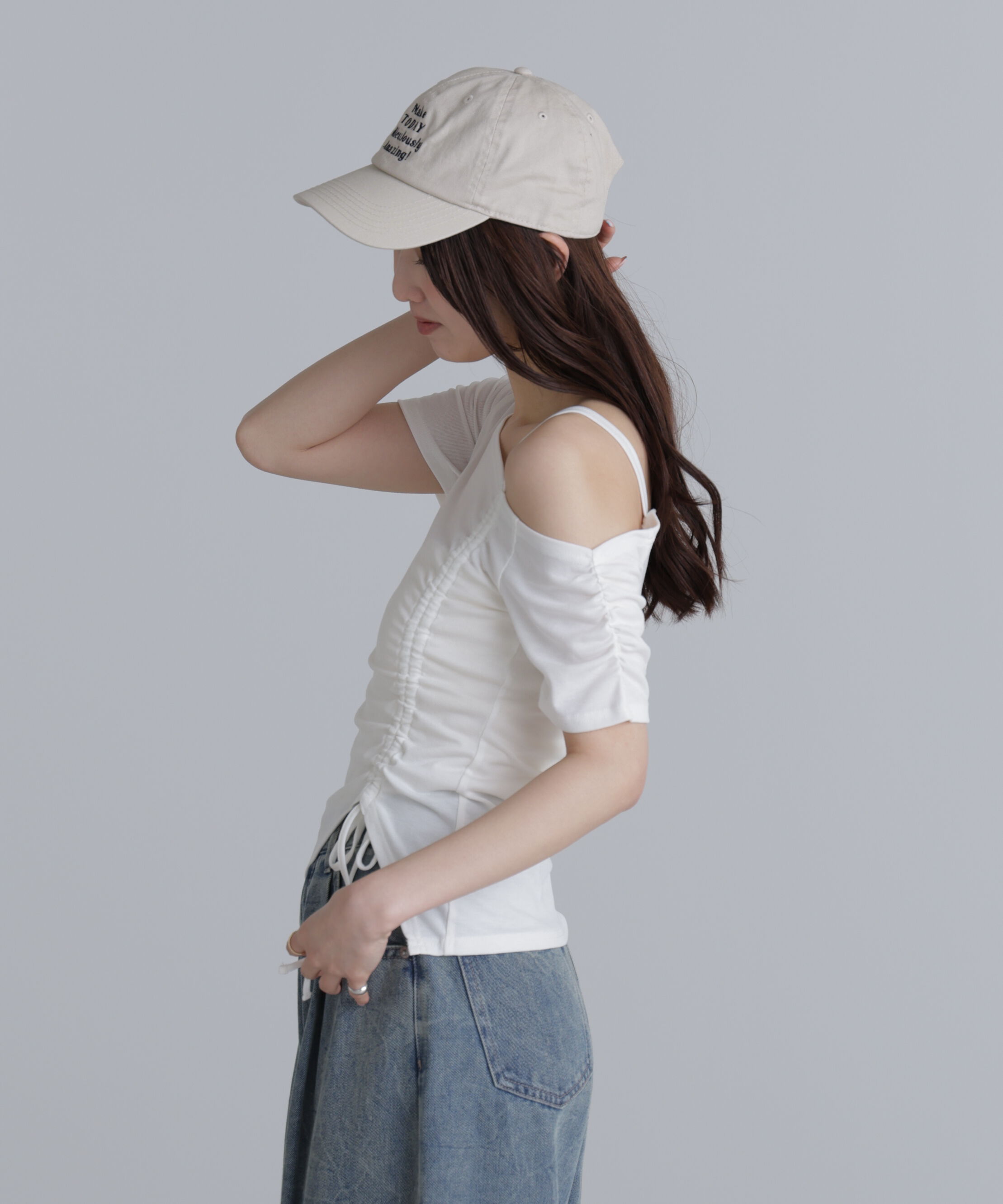  「ワンショルシャーリング半袖カットソー」|Tシャツ・カットソー|