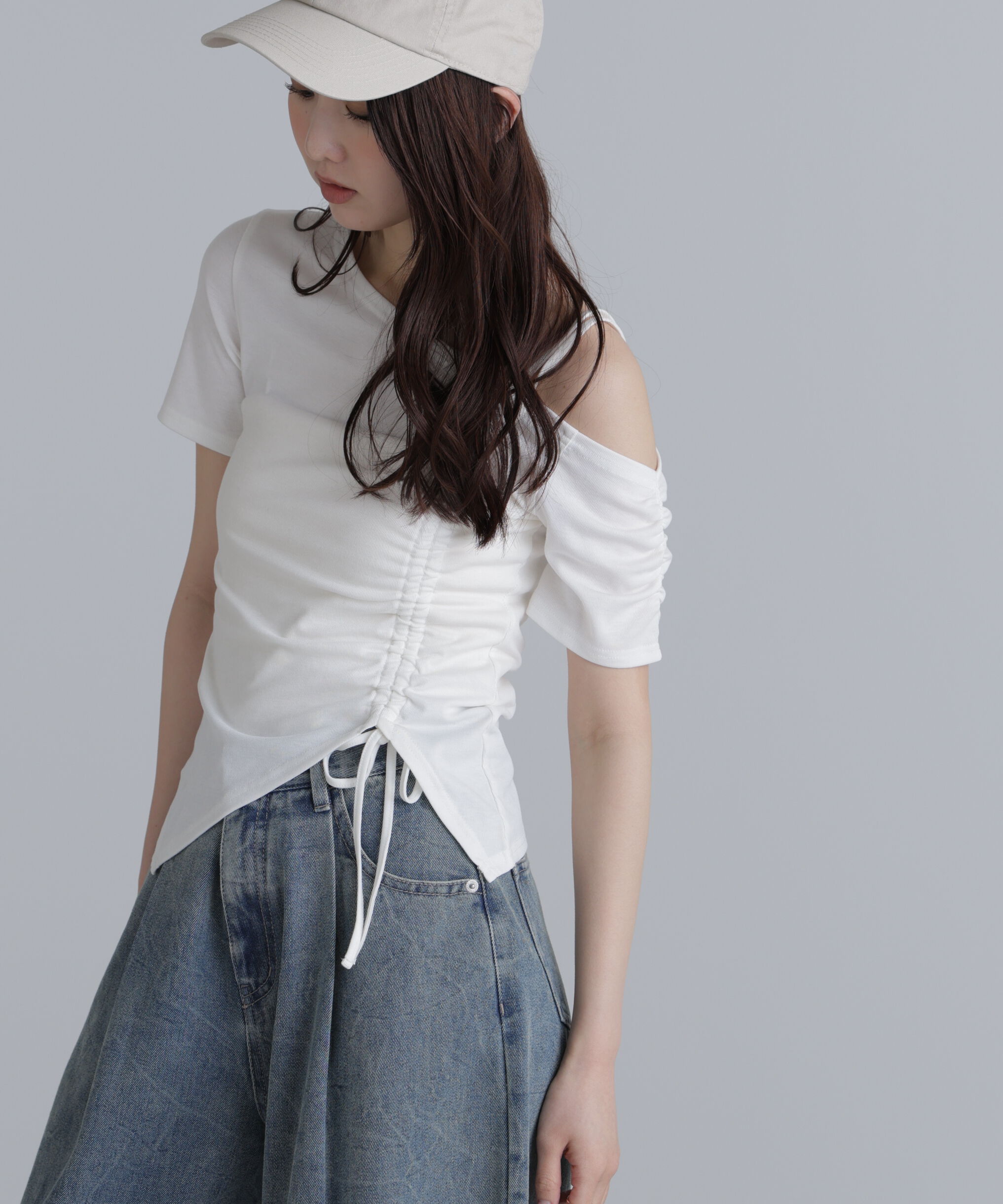  「ワンショルシャーリング半袖カットソー」|Tシャツ・カットソー|