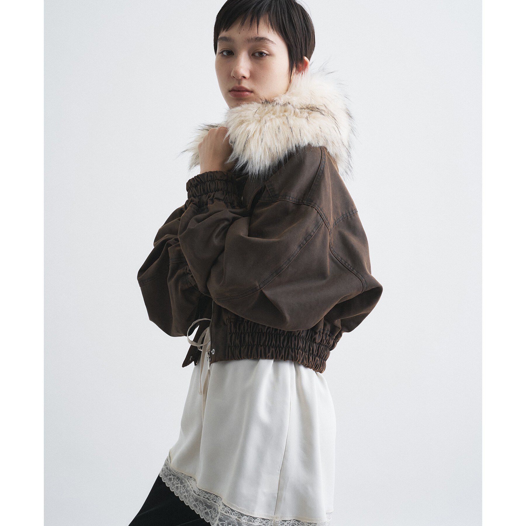 CODE A「SYSTEM｜ WASHED BOMBER JACKET  WITH HAIRY COLLAR」|テーラードジャケット|