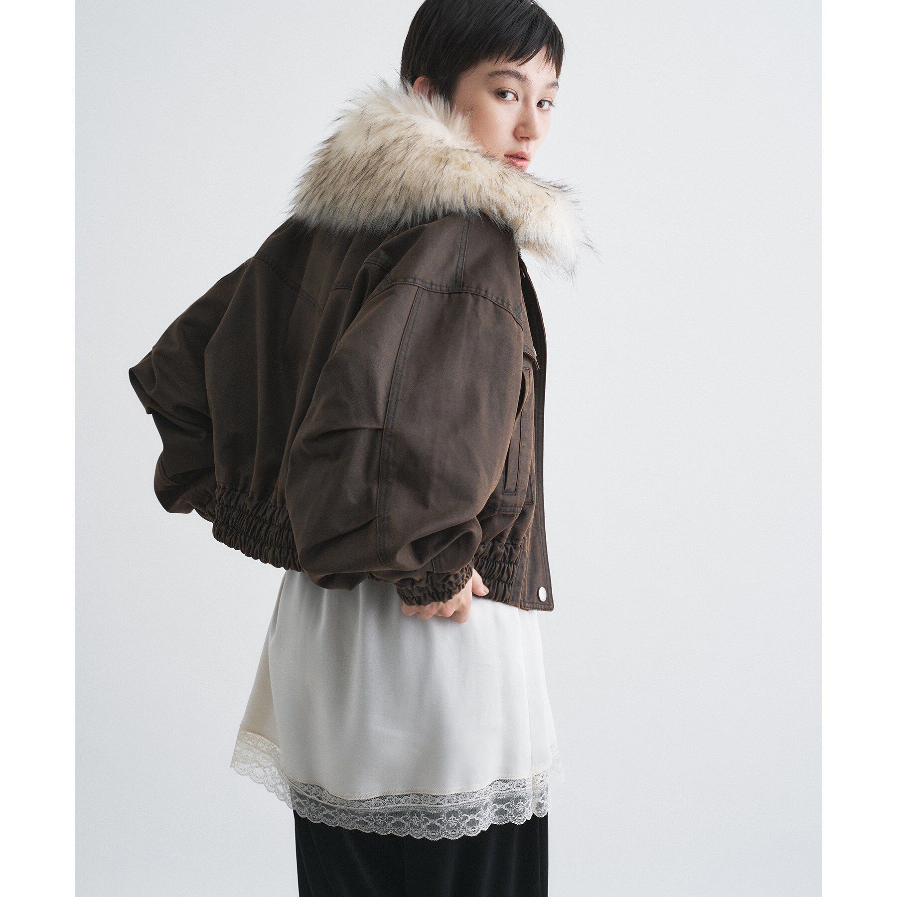 CODE A「SYSTEM｜ WASHED BOMBER JACKET  WITH HAIRY COLLAR」|テーラードジャケット|