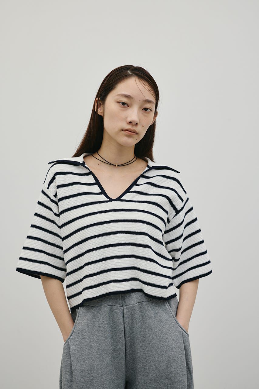 STYLEMIXER「スキッパーニットポロ」|ニット・セーター|柄WHT5