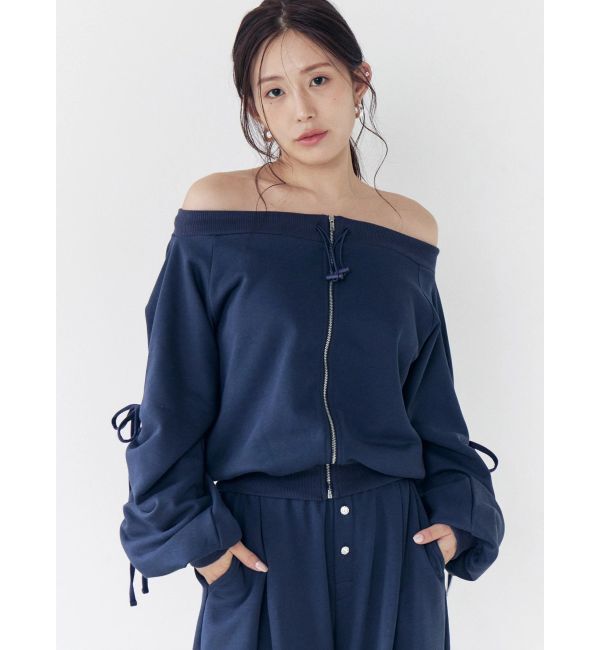CALNAMUR「フロントジップオフショルスウェット」|Tシャツ・カットソー|ネイビー