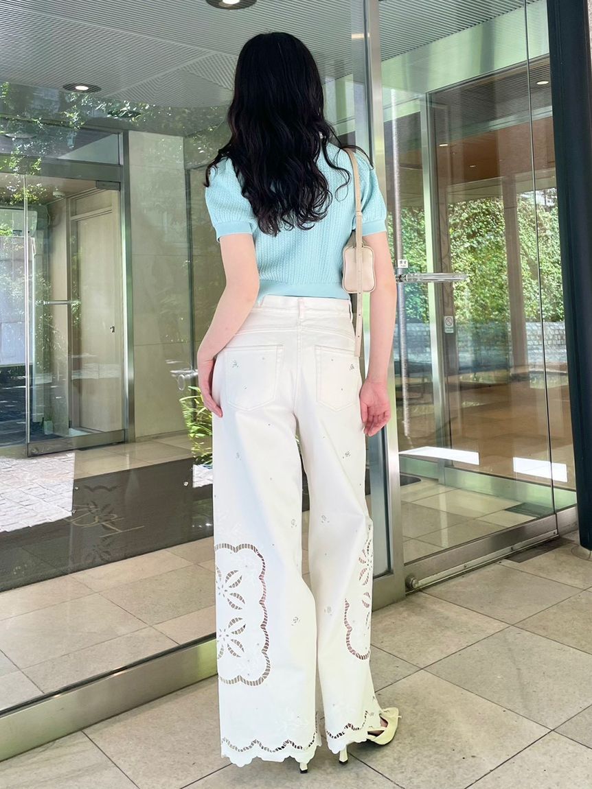LILY BROWN「[L.B CANDY STOCK]カットワークビジューデニムパンツ」|デニム|