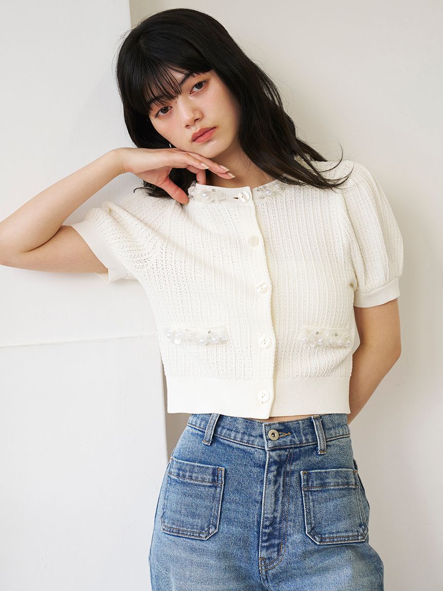 LILY BROWN「[L.B CANDY STOCK]クロップドビジューカーディガン」|カーディガン|OWHT