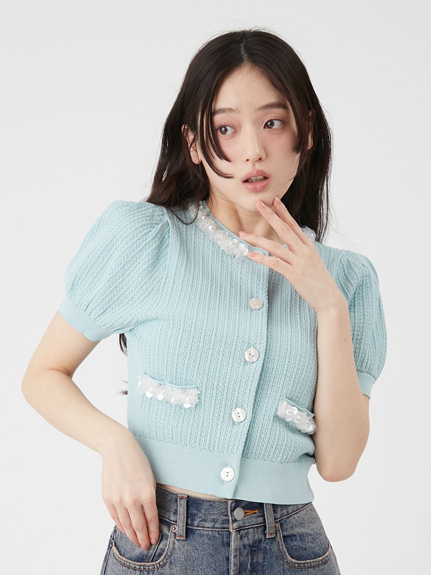 LILY BROWN「[L.B CANDY STOCK]クロップドビジューカーディガン」|カーディガン|