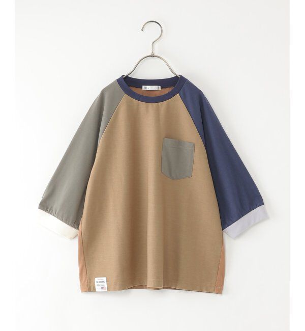 ikka kids「七分袖ニットデニム風コンビTシャツ（120~160cm）」|Tシャツ・カットソー|ベージュ