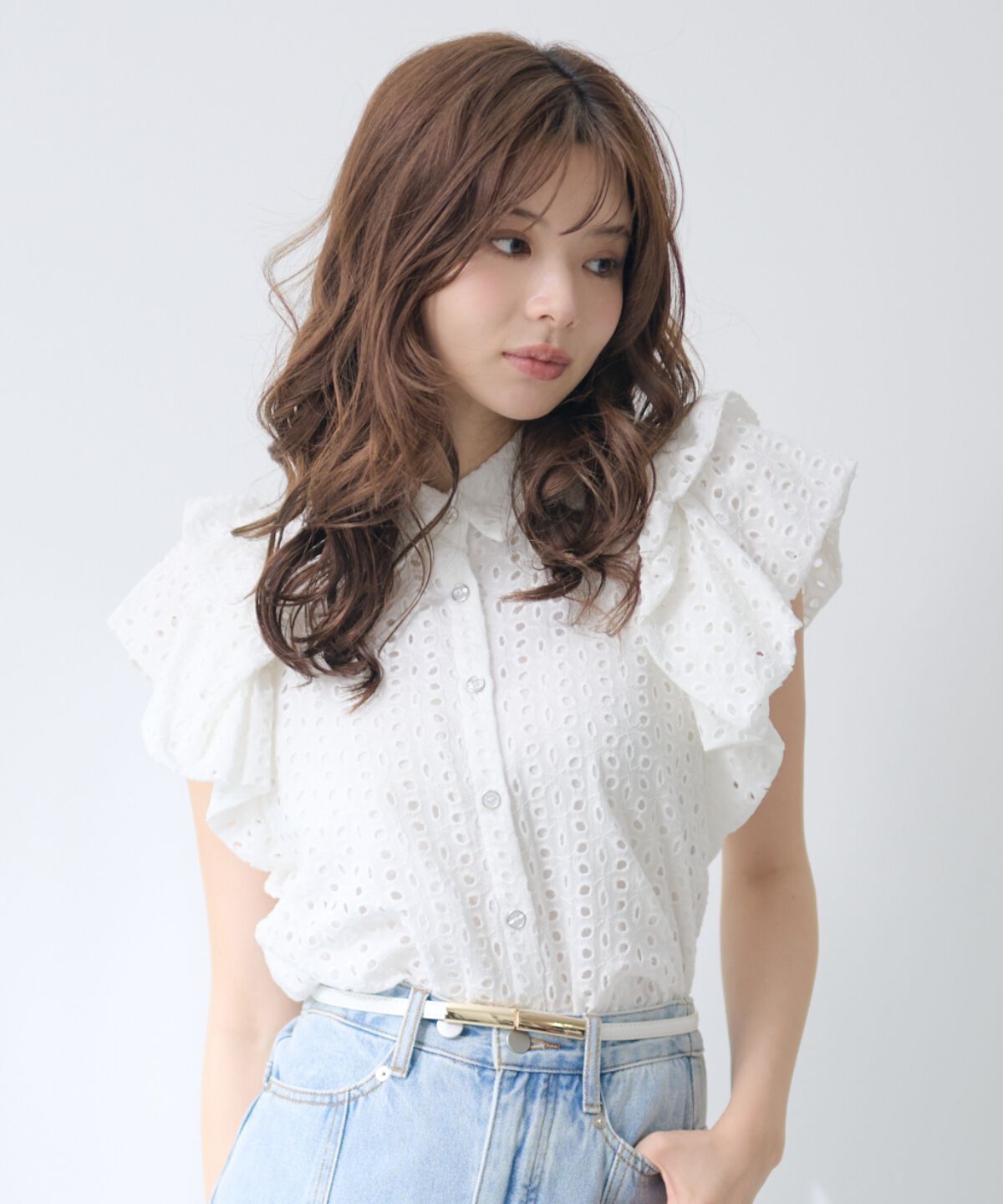 アンドクチュール「オーバーレース袖タックブラウス」|シャツ・ブラウス|