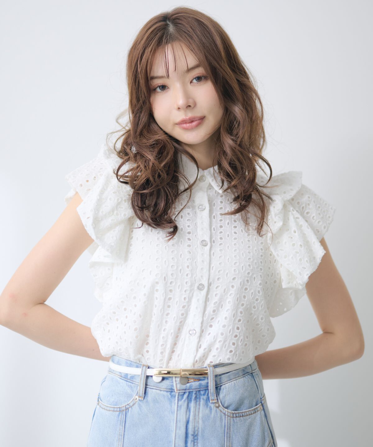 アンドクチュール「オーバーレース袖タックブラウス」|シャツ・ブラウス|