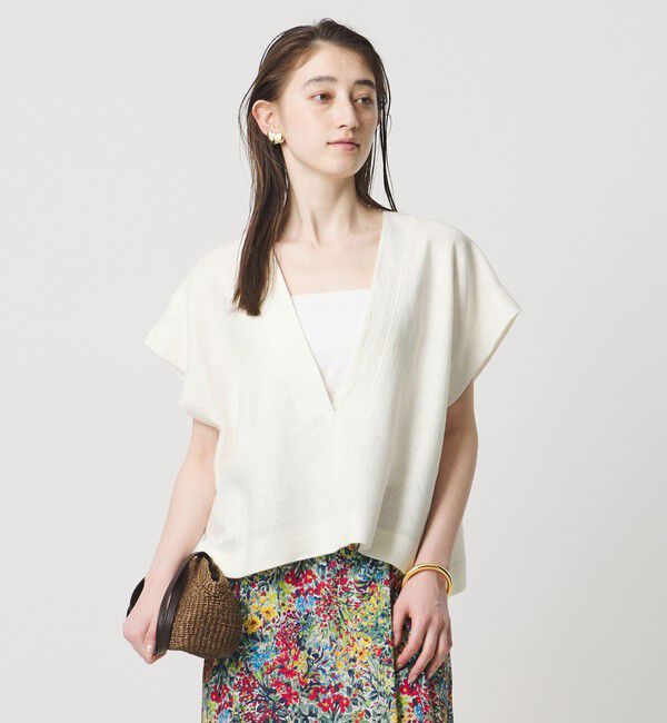UNITED ARROWS「＜SACRA＞ラスティック Vネック トップ」|シャツ・ブラウス|WHITE