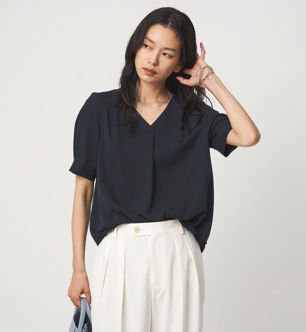 UNITED ARROWS green label relaxing「Vネック ショートスリーブ ブラウス マシンウォッシャブル 」|シャツ・ブラウス|NAVY