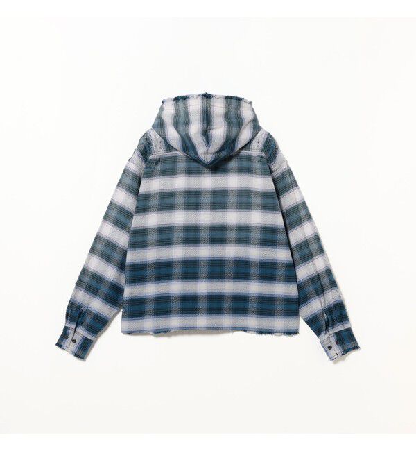 BEAMS「ダメージ フード チェック シャツ【ワイドショートフィット】」|シャツ・ブラウス|
