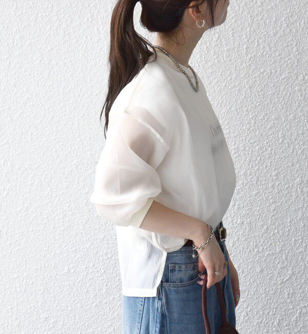 SHIPS any「《予約》SHIPS any:〈手洗い可能〉シアー ワイド トップス  &times; フレンチ ロゴ TEE」|シャツ・ブラウス|