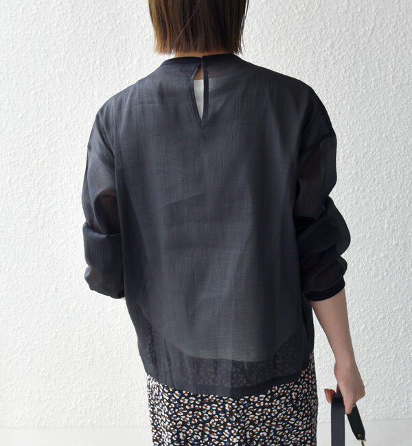 SHIPS any「《予約》SHIPS any:〈手洗い可能〉シアー ワイド トップス  &times; フレンチ ロゴ TEE」|シャツ・ブラウス|