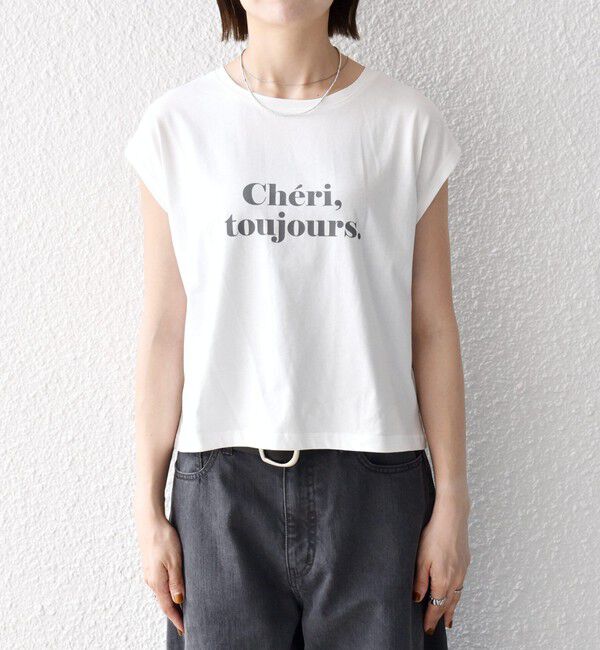 SHIPS any「《予約》SHIPS any:〈手洗い可能〉シアー ワイド トップス  &times; フレンチ ロゴ TEE」|シャツ・ブラウス|