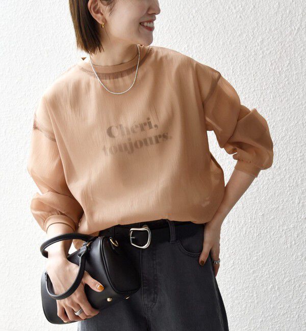 SHIPS any「《予約》SHIPS any:〈手洗い可能〉シアー ワイド トップス  &times; フレンチ ロゴ TEE」|シャツ・ブラウス|