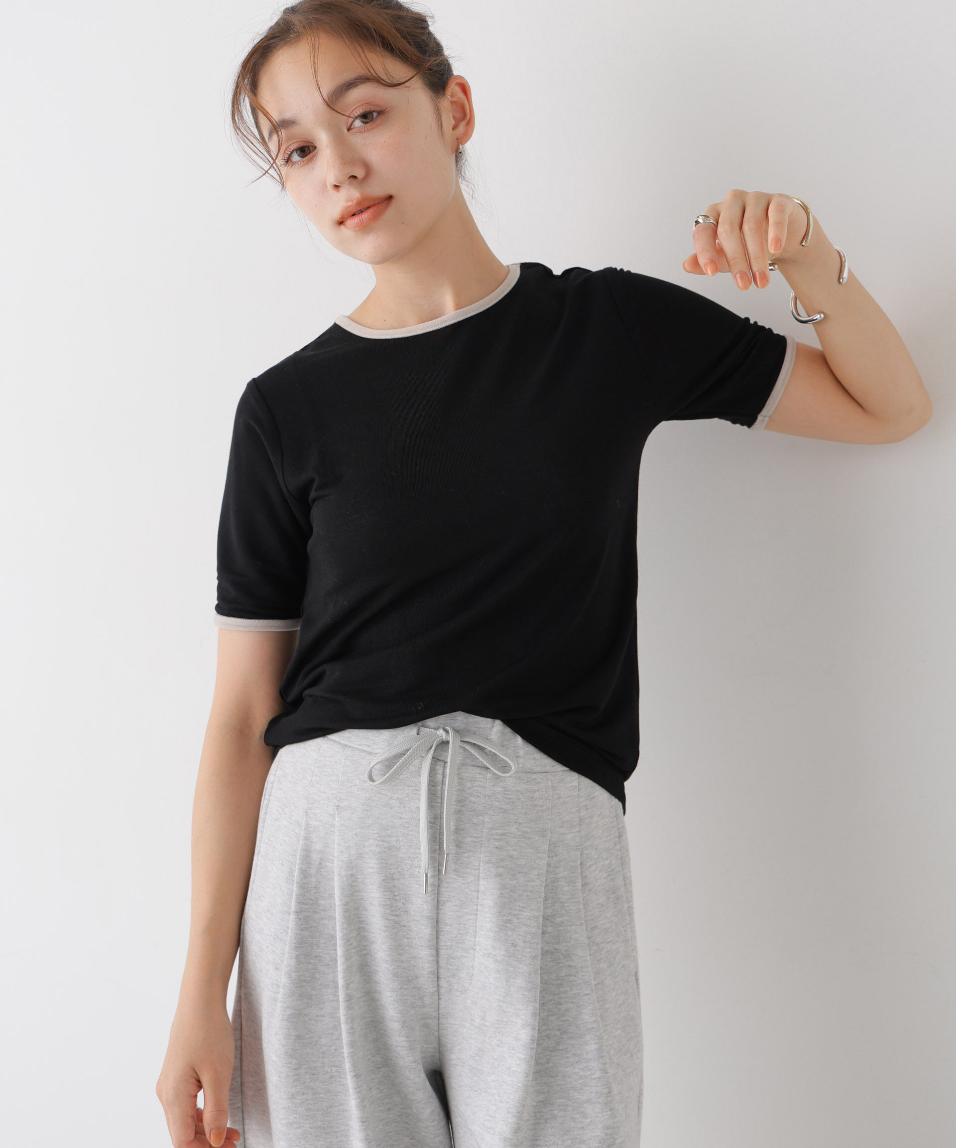 NANO universe「WEB限定/ベロアパイピングリンガーTシャツ」|Tシャツ・カットソー|