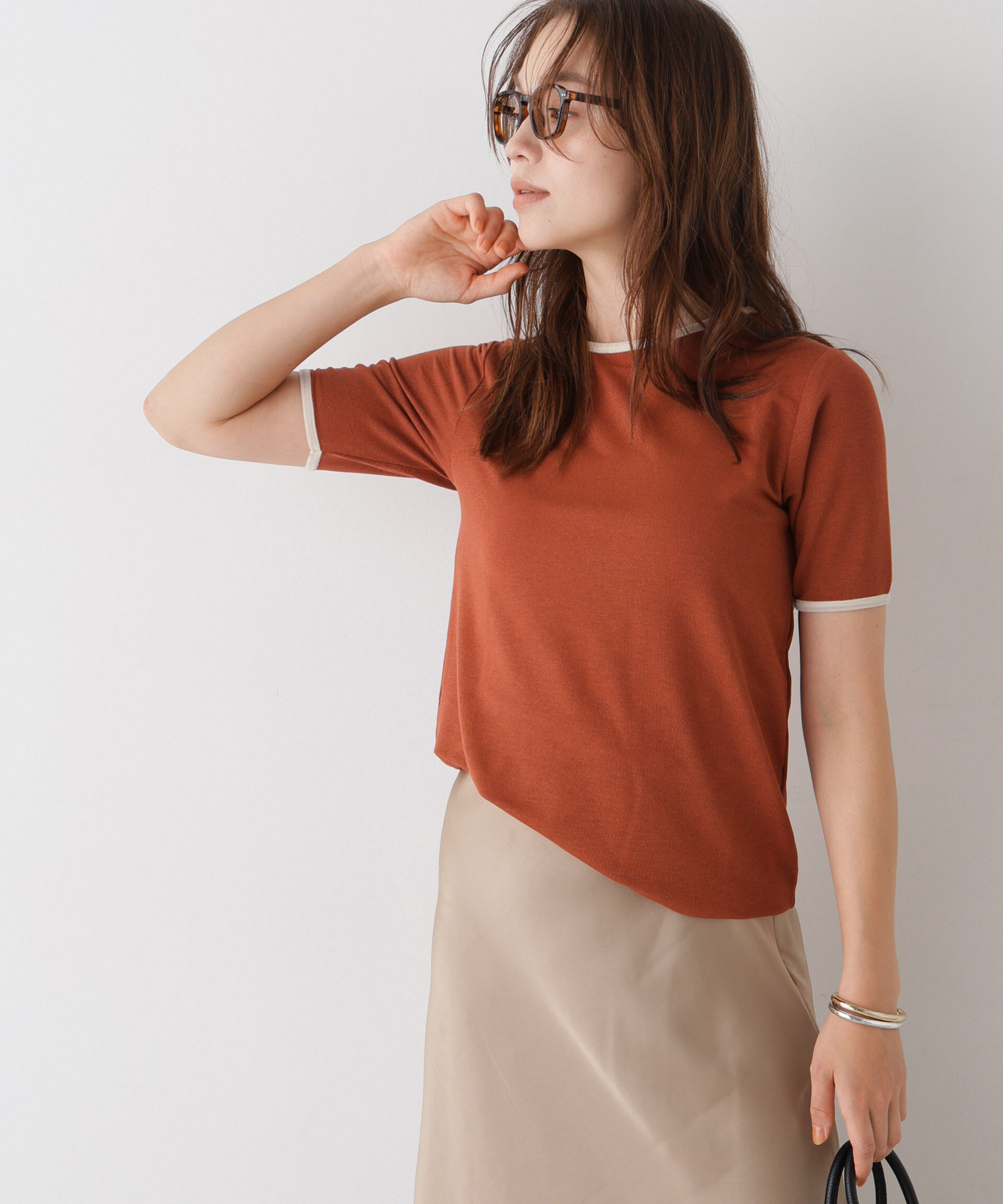 NANO universe「WEB限定/ベロアパイピングリンガーTシャツ」|Tシャツ・カットソー|