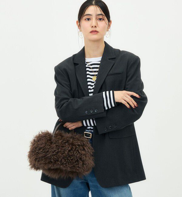 Rie Miller「《2WAYストレッチ/ソフトサーモ》ビッグシルエットシングルジャケット」|テーラードジャケット|チャコールグレー