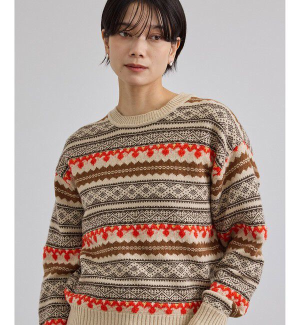 SALON adam et rope'「ベルベルモチーフリバーシブルジャカードプルオーバー」|ニット・セーター|ベージュ(27)