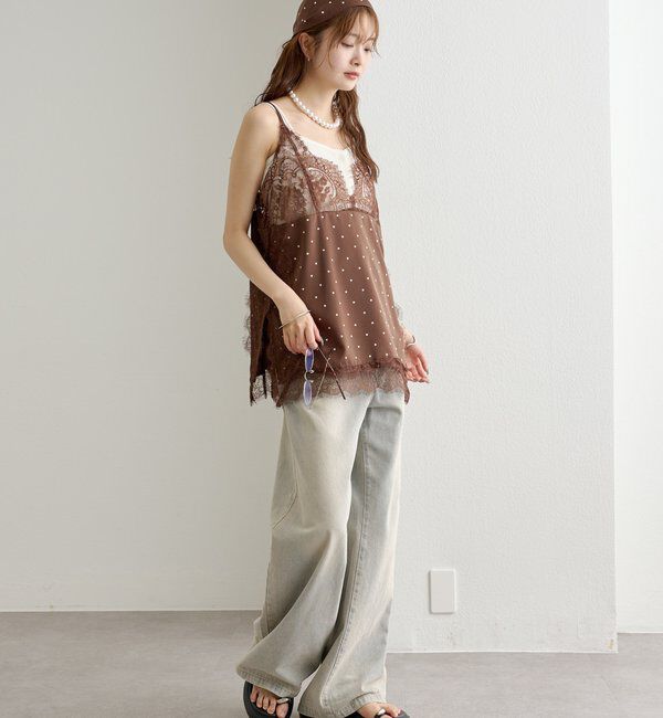  「スリットサテンレースキャミ」|キャミソール|