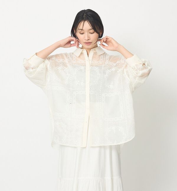 abahouse mavie「【シアー素材】総レースクレリックシャツ/春服/レイヤード/透け感/大人フェミニン」|シャツ・ブラウス|