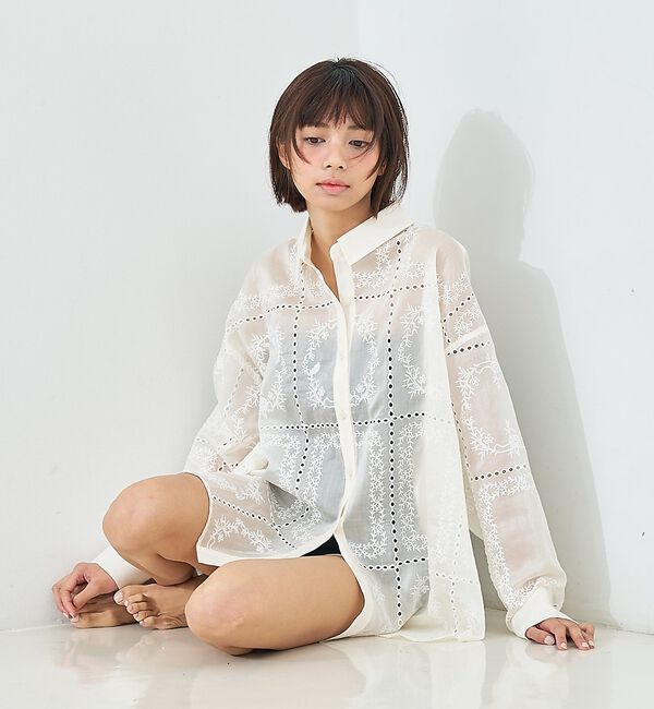 abahouse mavie「【シアー素材】総レースクレリックシャツ/春服/レイヤード/透け感/大人フェミニン」|シャツ・ブラウス|