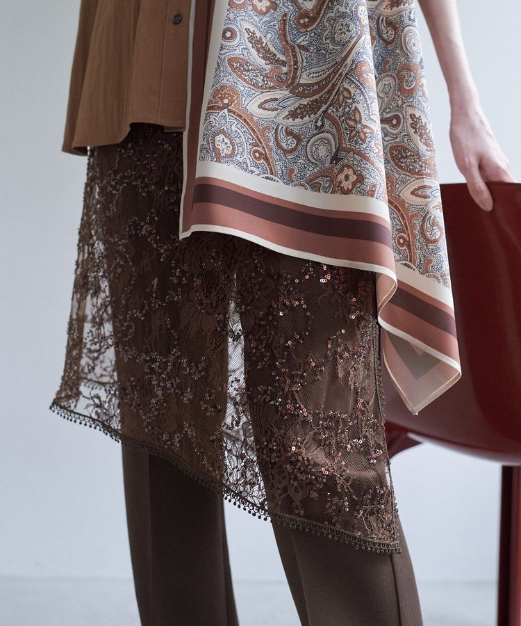 Editt by YECCA VECCA「レース装飾オーバースカート」|スカート|Brown