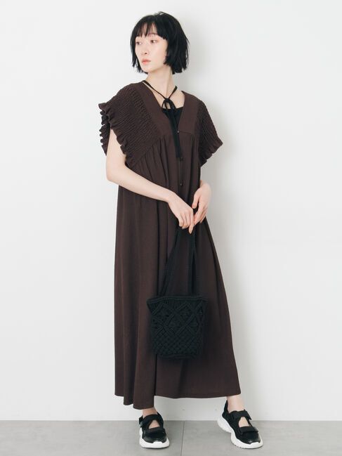 Samansa Mos2「前開きシャーリングワンピース」|ワンピース|