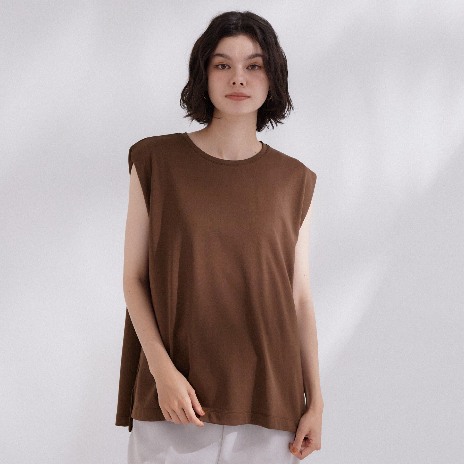 OPAQUE.CLIP「【UV／接触冷感】スーパーアイス ノースリーブカットソー《洗濯機OK》」|Tシャツ・カットソー|