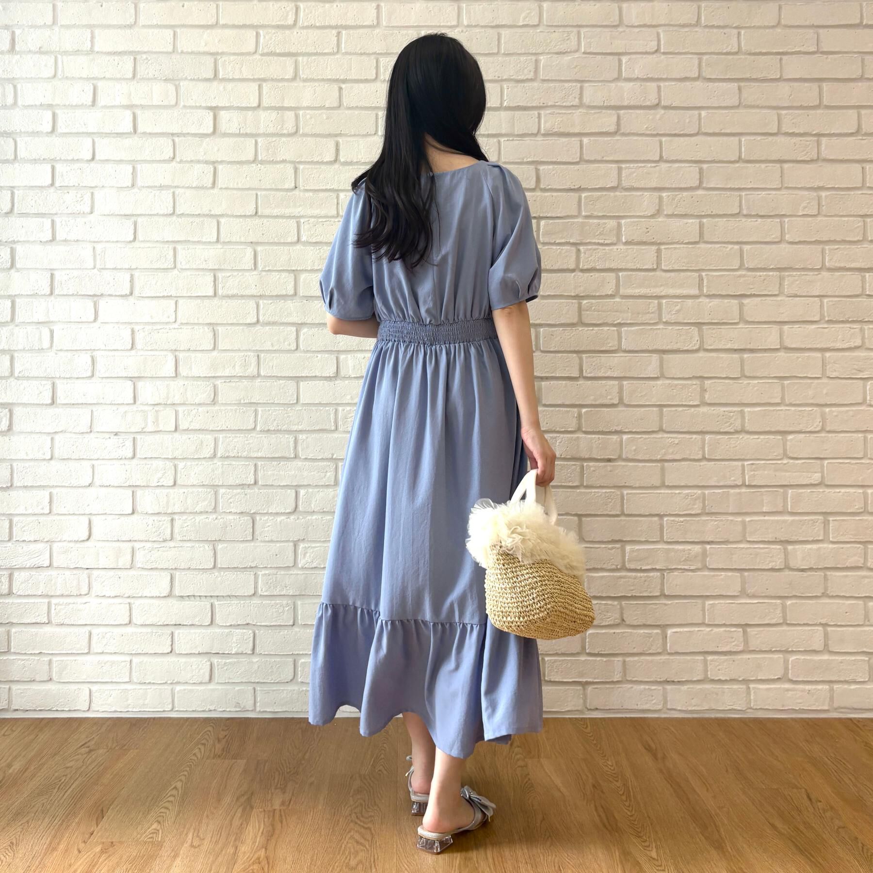Couture broach「【体型カバー・洗濯機可】ウエストシャーリング Vネックワンピース」|ワンピース|