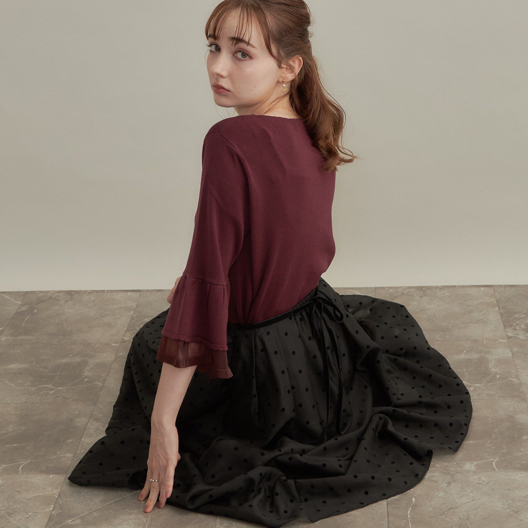 Couture broach「【セットアップ可・着映えて上品】フロッキードットスカート」|スカート|ブラック(119)