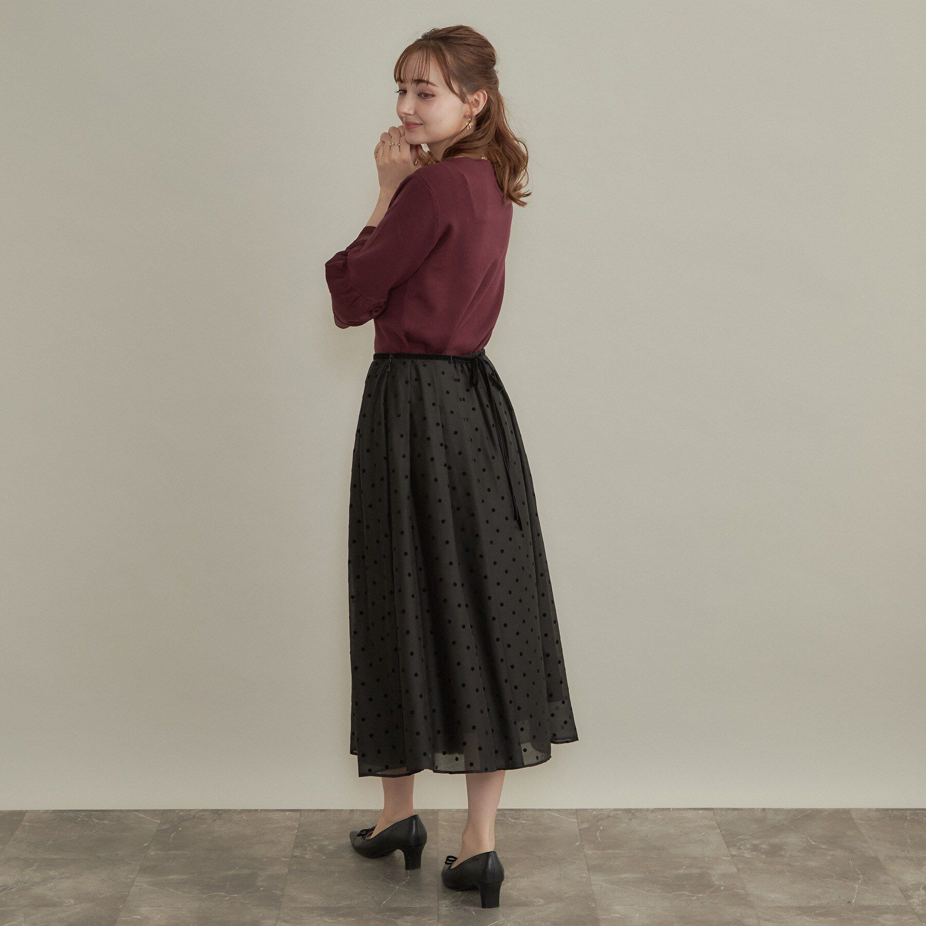 Couture broach「【セットアップ可・着映えて上品】フロッキードットスカート」|スカート|