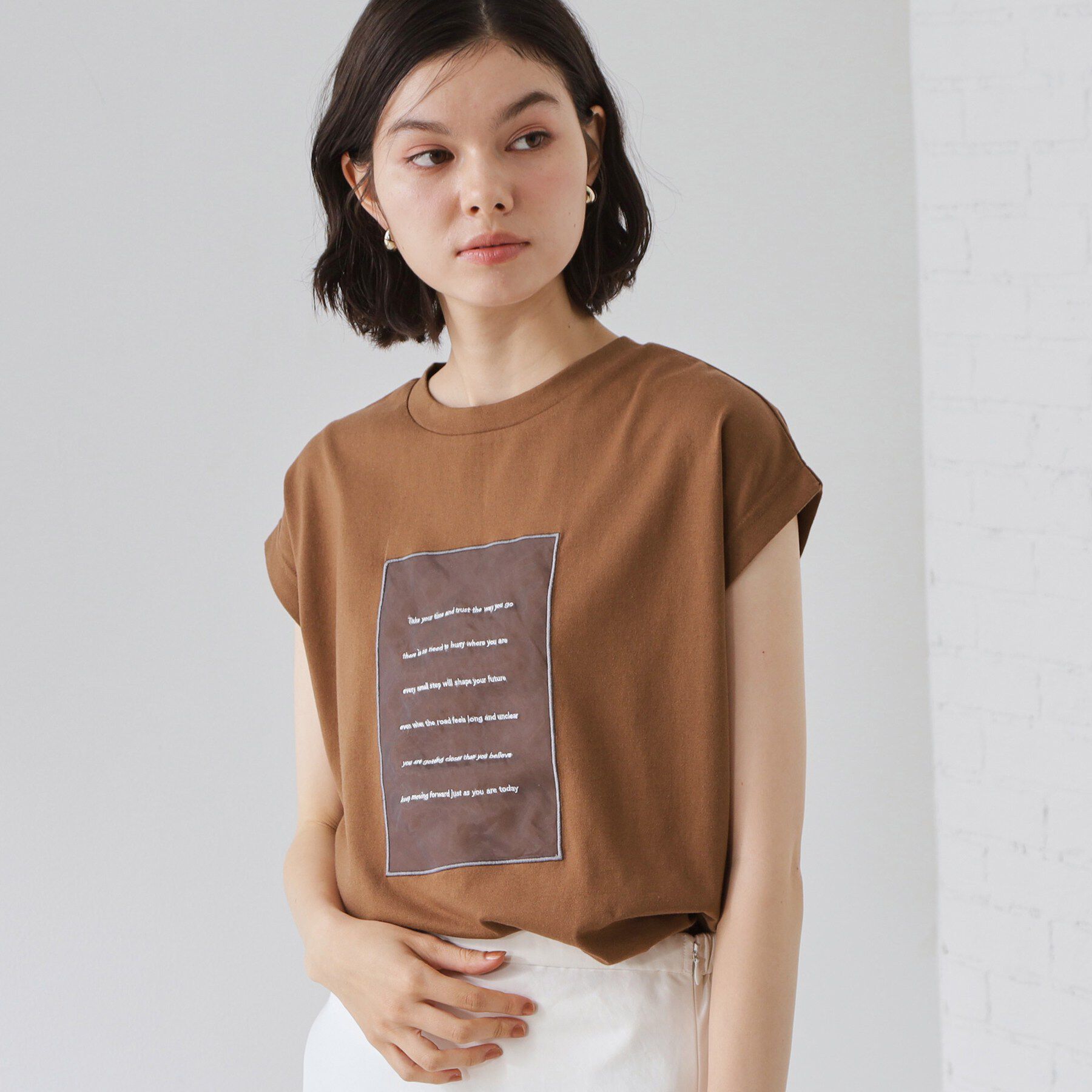 THE SHOP TK「オーガンジー刺繍Tシャツ」|Tシャツ・カットソー|キャメルブラウン(0