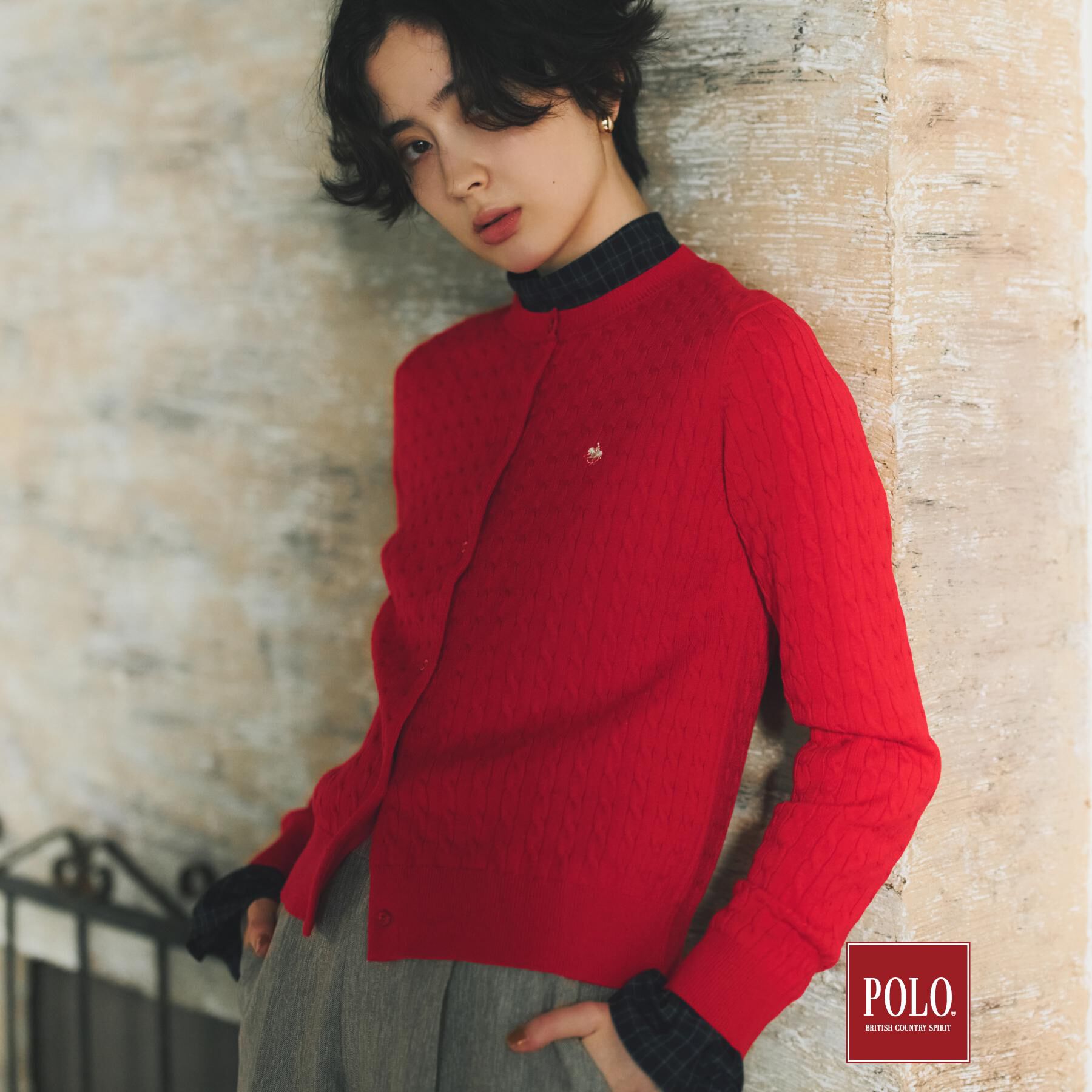 THE SHOP TK「POLO BCS/ケーブルクルーカーディガン」|カーディガン|