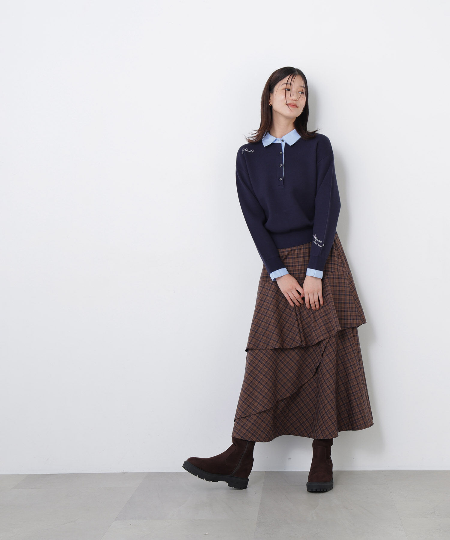  「〈N.〉シャツカラーロゴ刺繍ニット」|ニット・セーター|