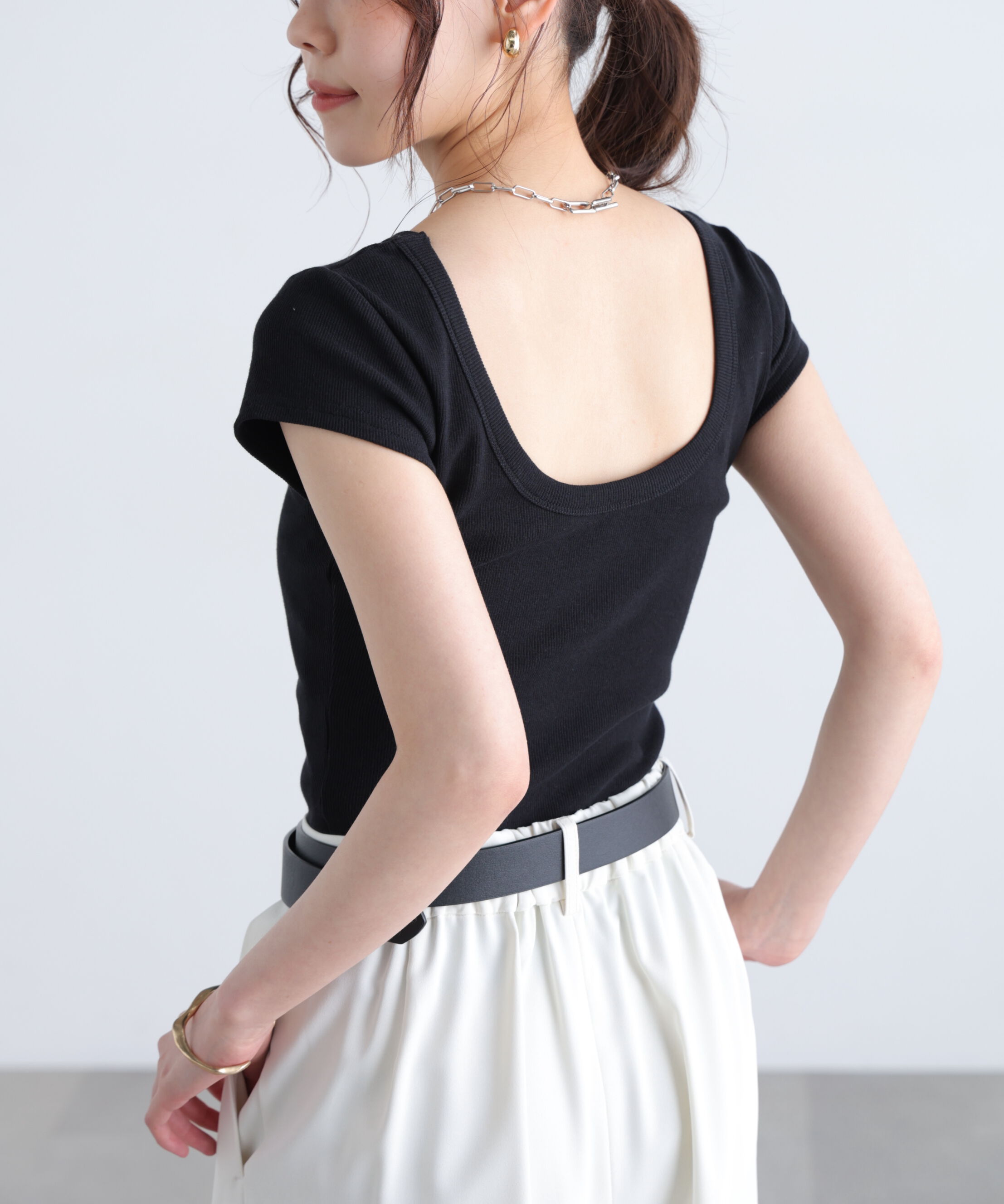  「〈MFM〉バックオープン半袖カットソー」|Tシャツ・カットソー|ブラック