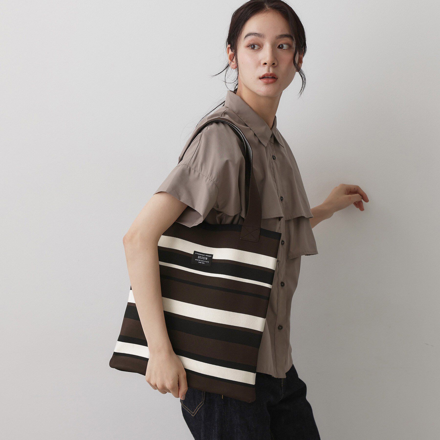 Dessin「【マシンウォッシャブル・A4収納可】ランダムボーダーニットBAG」|トートバッグ|ブラウン(344)