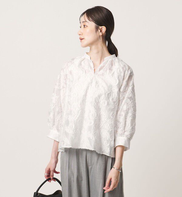 UNITED ARROWS「ラメ カット ジャガード ブラウス ‐ウォッシャブル‐」|シャツ・ブラウス|WHITE