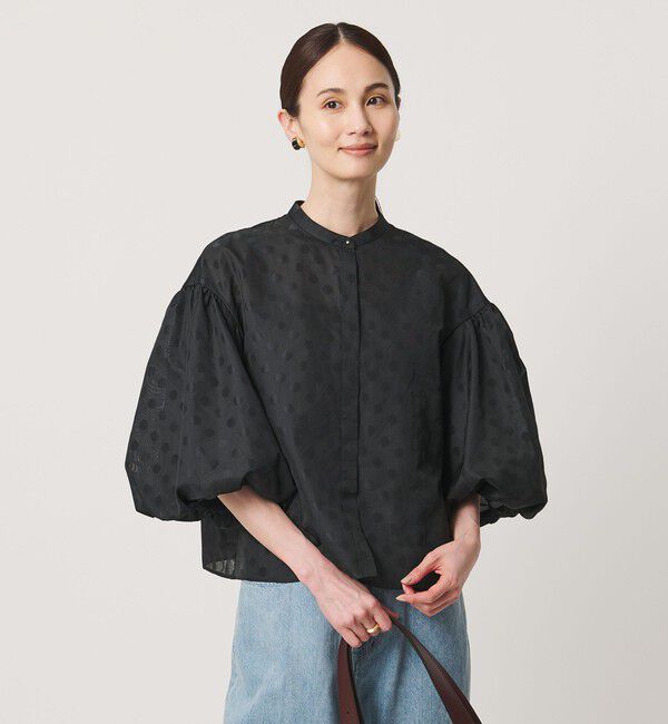 UNITED ARROWS「シアー ドット パフ ブラウス ‐ウォッシャブル‐」|シャツ・ブラウス|BLACK